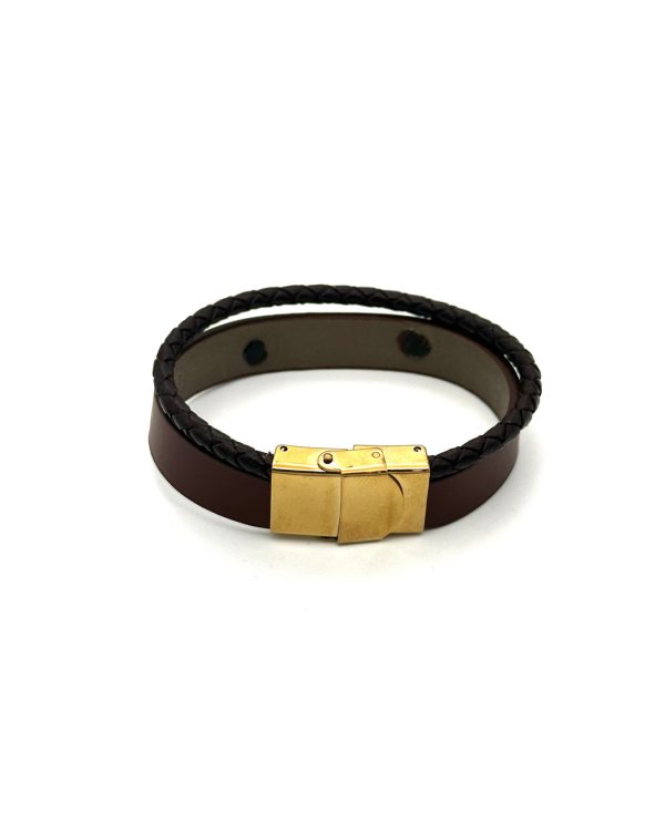 دستبند چرم طلا 0.49 GR زنانه و مردانه قفل مگنتی 08