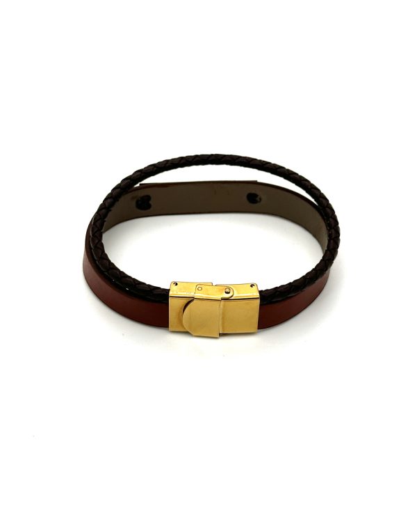 دستبند چرم طلا 0.85 GR زنانه و مردانه قفل مگنتی 09