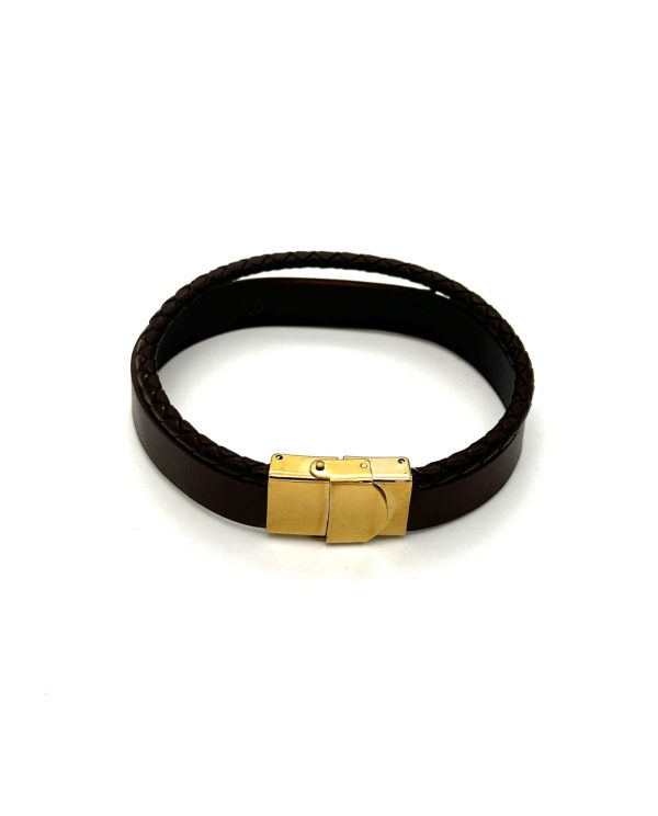دستبند چرم طلا 0.79 GR زنانه و مردانه قفل مگنتی 02