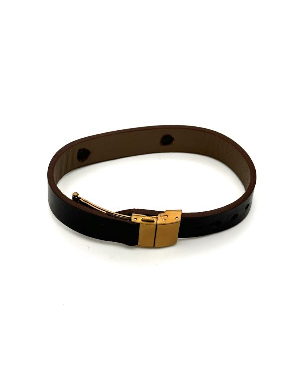 دستبند چرم طلا 0.70 GR مردانه و زنانه قفل رولکسی مات 04