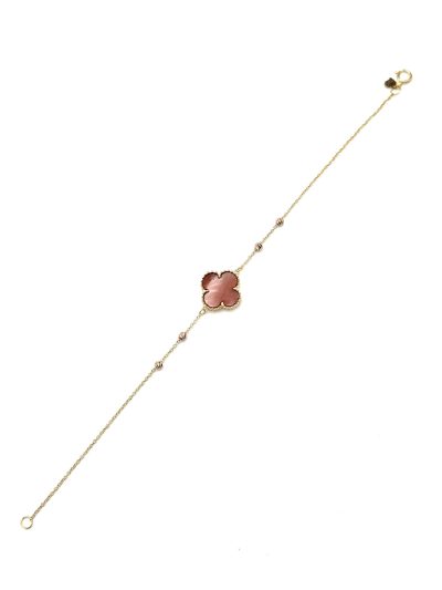 دستبند طلا 1.57 gr ون کلیف آرپلز زنانه طرح گل چهار پر و سنگ اپال قرمز