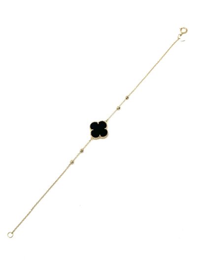 دستبند طلا 1.59 gr ون کلیف آرپلز زنانه طرح گل چهار پر و سنگ اپال مشکی