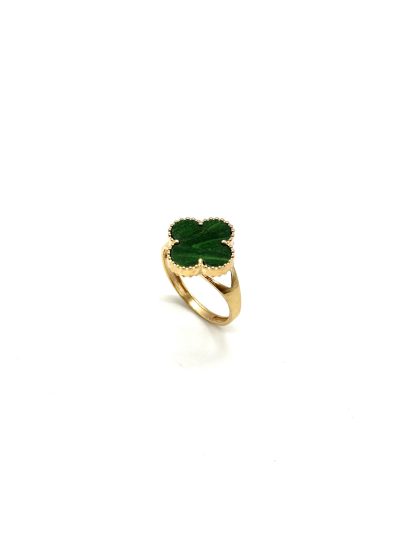 انگشتر طلا 1.80 gr ون کلیف آرپلز زنانه طرح گل چهار پر و سنگ اپال سبز