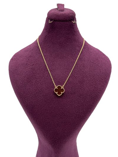 گردنبند طلا 1.74 gr ون کلیف آرپلز زنانه طرح گل چهار پر و سنگ اپال قرمز